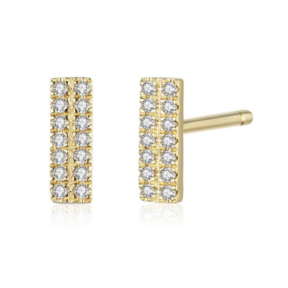 Real Diamond Two Liner Stud Earrings Yellow Gold